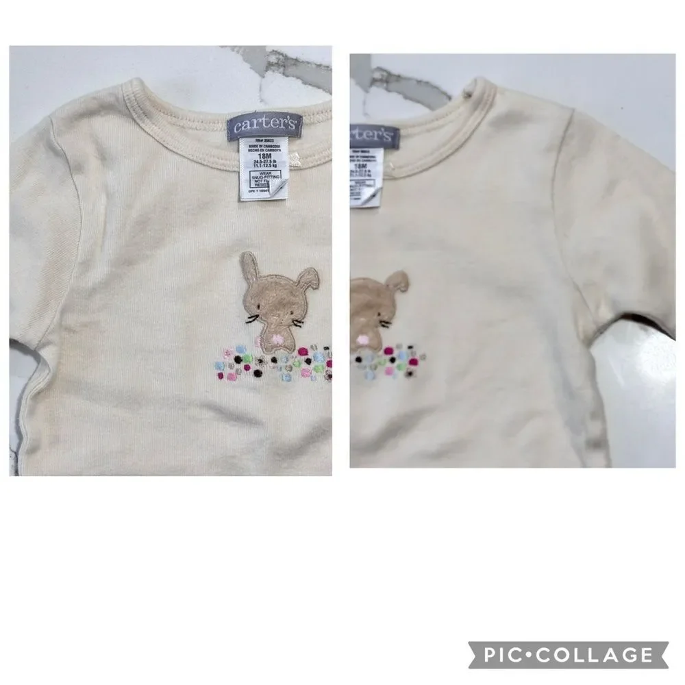 Carter's Girls Cream Long Sleeve Floral Print Cotton Pajamas Set PJs Bunny 18M